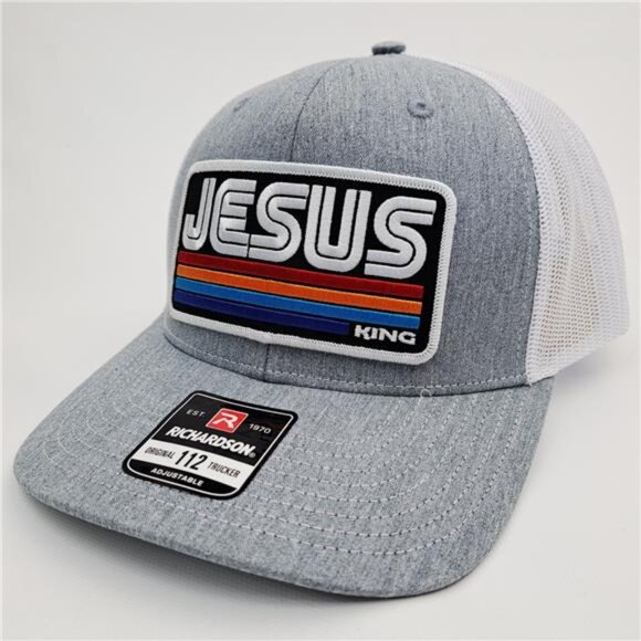 Handmade Accessories - Retro Richardson 112 "Jesus King" Retro Patch Trucker Hat - Handcrafted USA! Cap